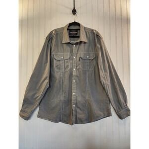 Ecko Unltd Men Stripe Button Down Utility Shirt Black White Long Sleeve Size XL